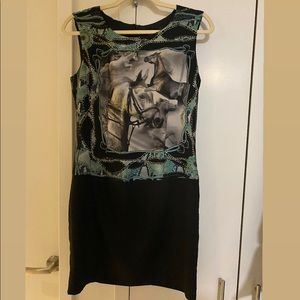 Silky Black Horse Painting Dress Size 2